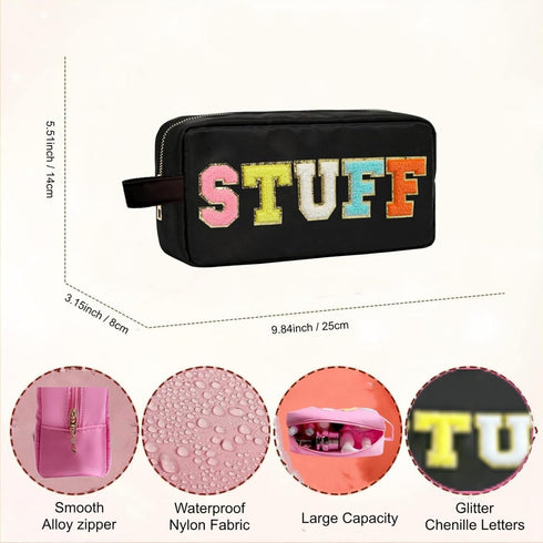 Makeup Bag Travel Toiletry Bag Nylon Cosmetic Bags Large Travel Organizer bags Set Skincare Stuff Pouch Bag for Teenage Girl Gifts Preppy Stuff?Bl...