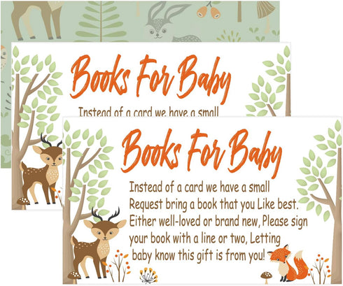 Woodland Creature Books for Baby Shower Request Cards (50 Pack), Baby Shower Invitation Inserts....