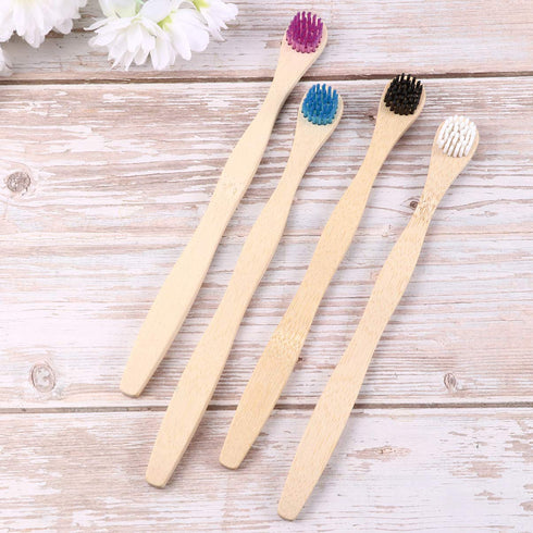 Scraper Bamboo Brush for Adults Toothbrush Oral Deep Cleaning 4pcs (White Blue Black Violet)...