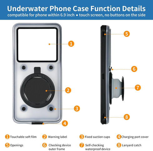 Waternaut iPhone Waterproof Case, Ideal for Bath and Snorkeling, Wet Hands Touch, Smart Seal Check, Underwater Photography, Compatible with iPhone...