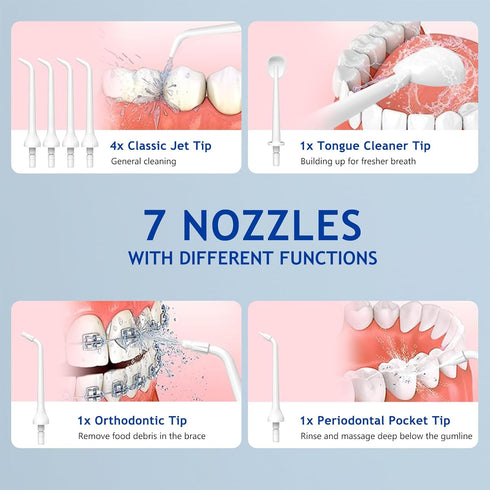 Replacement Tips for OILSAO 350ML Cordless Water Flosser AOW09, 4 X Standard Jet tip,1 X Tongue Scraping,1 X Periodontal Pocket Nozzle,1 X Orthodo...