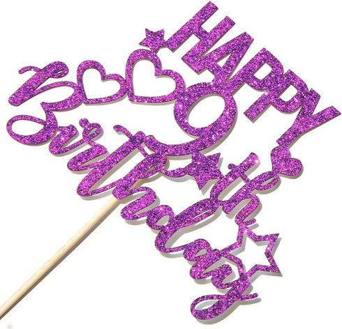 Purple Glitter Happy 9th Birthday Cake Topper for Cheers to 9 Years - Children's Birthday Party Cake Decorations...