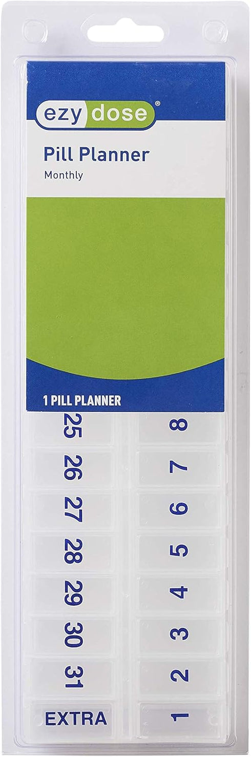 EZY DOSE (31-Day) Monthly Pill, Medicine, Vitamin Organizer Box, Monthly, Daily Planner, Extra Storage Compartments, Transparent Lids, BPA Free...