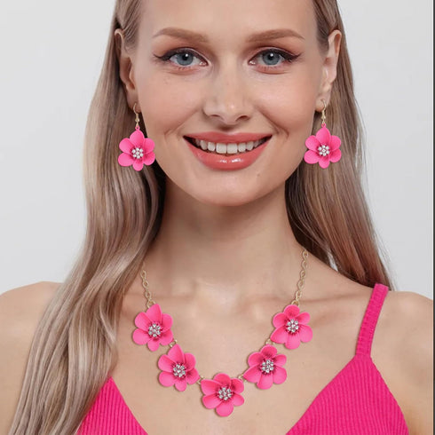 Flyonce Flower Necklace for Women, Summer Boho Floral Flower Choker Necklace with Earrings Holiday Flower Jewelry...