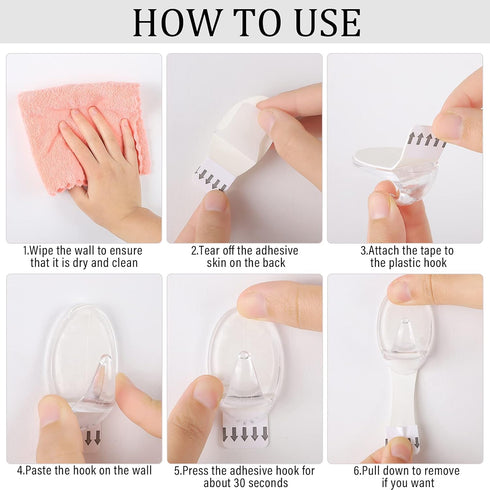 Blulu 12 Pieces Clear Adhesive Hooks for Hanging Medium Damage Free Indoor Strips Utility Waterproof Wall Hooks with 15 Pieces Self-Adhesive Tapes...
