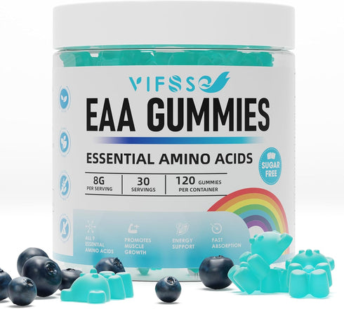 EAA Gummies 120 Gummies (Blue Raspberry), 8000 mg Essential Amino Acids - All 9 Essential Aminos (EAA) and all Branched-Chain Aminos (BCAAs), Non-...