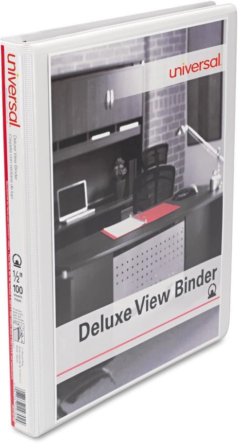 Universal 20702 Deluxe Round Ring View Binder, 1/2-Inch Capacity, 8.5 x 11, White...