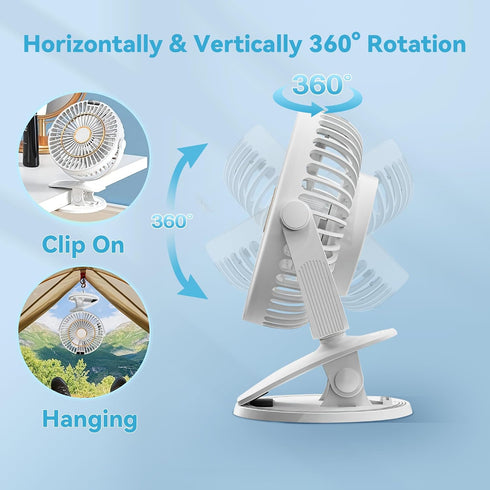 5 Speeds Clip on Fan Rechargeable - Mini USB Portable Desk Fan with Clip, LED Display Powerful Silent Table Fan, 720°Flexible Rotation for Bed, Ho...