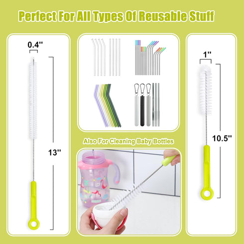 Bottle Cleaning Brush Set - Long Handle Bottle Cleaner for Washing Narrow Neck Beer Bottles, Sports Water Bottles with Straw Brush, Kettle Spout/L...