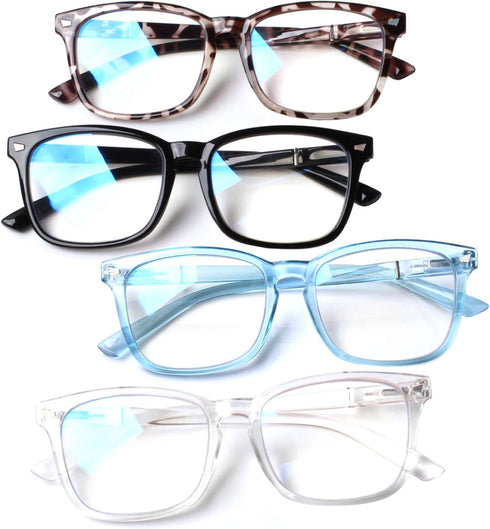 Henotin 4-Pack Blue Light Blocking Reading Glasses Women Men,Spring Hinge Computer Readers,Anti UV Ray Square Nerd Eyeglasses (4 pack Mix Color, 1...