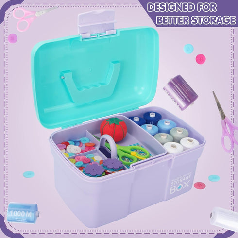 11in Mutipurpose Storage Box Organizer with Removable Tray, Portable Small Craft Box with Handle, Plastic Clear Tool Box Art Case for Makeup, Sewi...