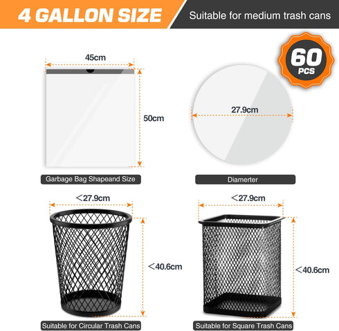 Small Trash Bags 4 Gallon - 60 Count Drawstring Unscented Small Garbage Bags, White Trash Can Liners for Bathroom, Bedroom, Office...