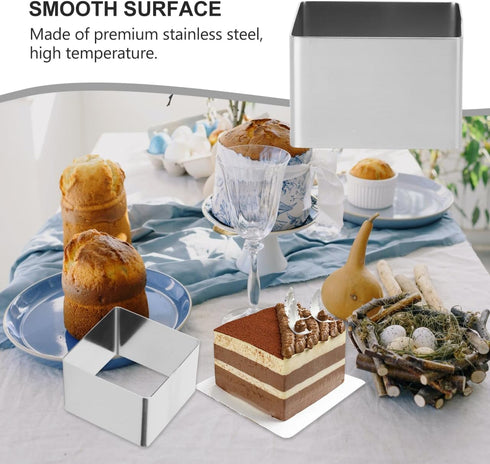 UPKOCH 4" Square Mousse Mold, Stainless Steel Cake Ring for Tiramisu Cheesecake Dessert, Precision Cut Multi-Use Baking Tool, Dishwasher-Safe...