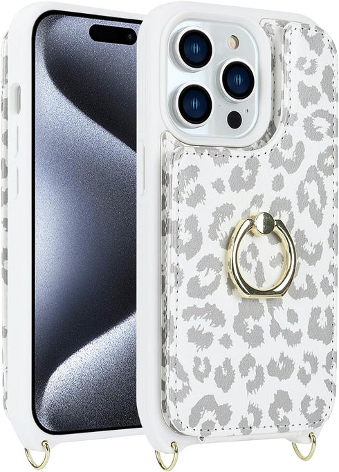 for iPhone 15 Pro Max Case with Card Holder for Women,iPhone 15 Pro Max Phone Case with Strap,Crossbody Lanyard,Ring Stand,Snap Clasp,Cute Wallet ...