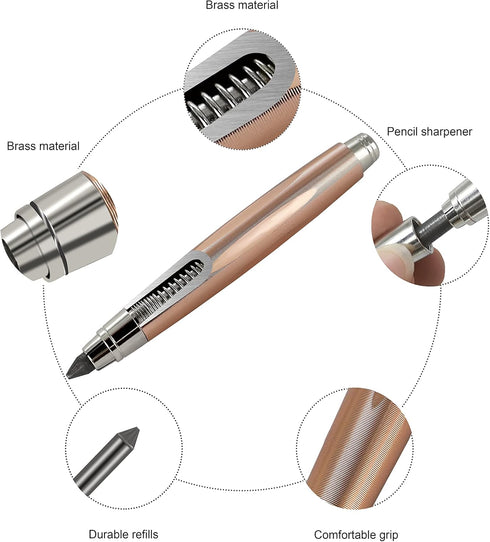WSD Sketch Up 5.6mm Mechanical Pencil Mechanical Clutch with Built Sharpener (Gold)...