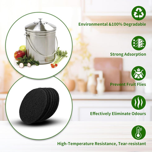 6 Pack Compost Filters for Countertop Bin, 6.7-inch Compost Bin Filters Charcoal, Thickening Compost Bin Filter Activated Charcoal Filters for Com...
