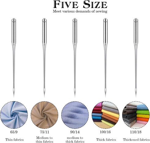 ilauke 100 PCS Sewing Machine Needles Universal Regular Point Needles for Singer Brother, Assorted Sizes HAX1 65/9, 75/11, 90/14, 100/16, 110/18 (...