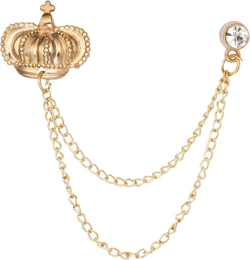 AN KINGPiiN Men's Golden Crown with Stone Detailing Hanging Chain Brooch...