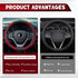 XCBYT Steering Wheel Cover - 14.5-15 Inch Car Microfiber Leather Steering Wheel Wrap Black Red Sports Fan Design Non-Slip for Man Women...