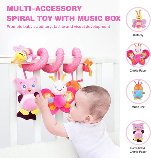 Jollybaby Baby Car Seat Stroller Toys, Plush Activity Hanging Spiral Activity Pram Crib with Music Box, Rattles, Squeaker for Babies Infant Boys G...