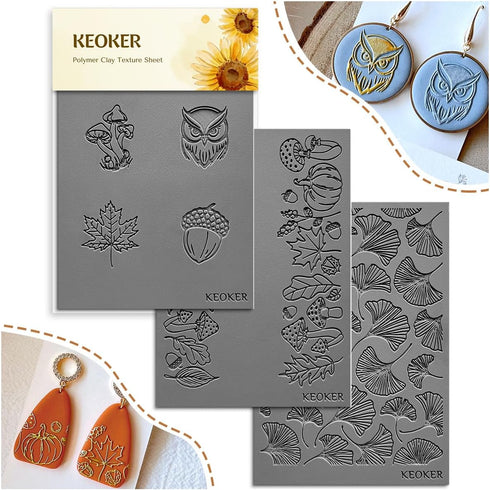Keoker Pumpkin Polymer Clay Texture Sheets, Clay Texture Mat for Making Earrings Jewerly, Polymer Clay Earrings Tools (Fall texture sheet 1-3)...