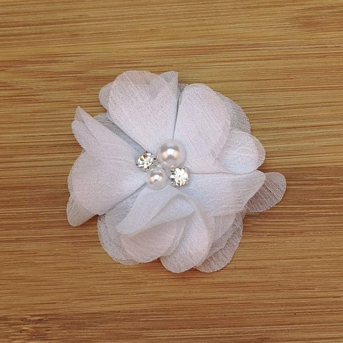 Chenkou Craft Pack of 12pcs Chiffon Flowers Ribbon Bows W/Beads 2-3/8" (60mm) Appliques Wedding Decor Bulk Lots (White)...