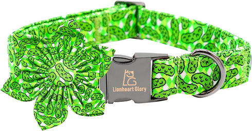 Lionheart glory Green Dog Collar with Flower Dog Collar for Large Dogs, Cucumbers Print Collars Spring Dog Collar Flower Pet Collar Bows Heavy Dut...