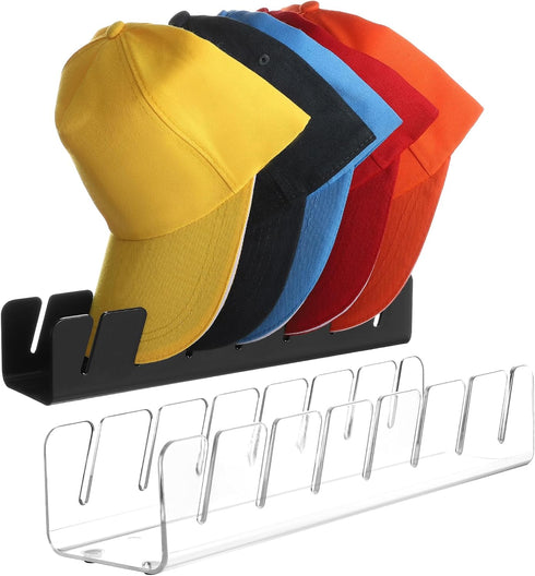 Baseball Hat Storage and Display Rack, Acrylic Organizer, Installation-Free, Holds 14 Hats for Bedroom, Closet and Dresser2pcs (1 Black + 1 Clear)...