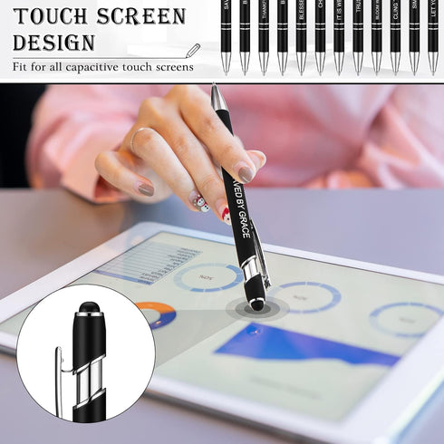 Zonon 12 Pieces Inspirational Motivational Quotes Ballpoint Pens with Stylus Tip Fine Point Smooth Writing Pens Metal Black Ink Pens Stylus Pen Se...