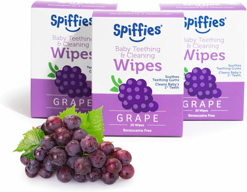 Baby Teeth Wipes - Grape Flavor, Xylitol-Enriched Baby Gum Cleaner & Dental Wipes for Teething Relief and Teeth Cleaning - Safe for Infants & Todd...