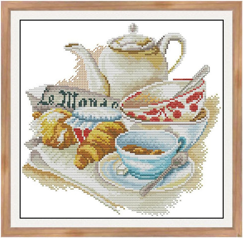 Rosyfoxes Cross Stitch Kits Stamped Full Range of Embroidery Starter Kits for Beginners DIY 11CT 3 Strands - Quietly Elegant Tea Set(Printed) 37×3...