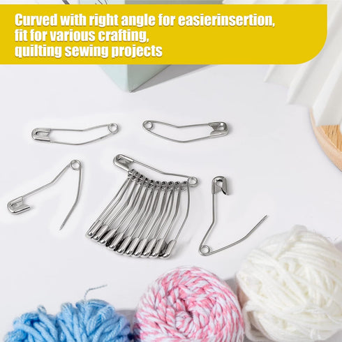200 Pcs Curved Safety Pins Quilting Basting Pin Bent Safety Pins for Quick Basting Knitting and Quilting, Silver (2 Inch)...