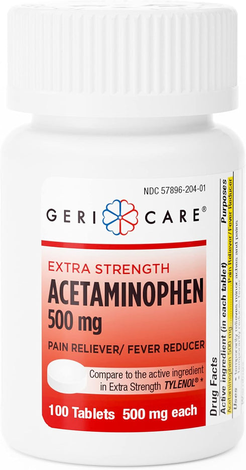 GeriCare Extra Strength Acetaminophen Pain Relief Fever Reducer Tablets, Strength 500mg Tablet | Joint, Muscle, Arthritis, Back Pain Relief 100 Co...