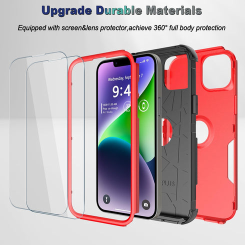 Phone Case for iPhone 13 and iPhone 14, Non-Slip Shockproof 10 Ft Military Dropproof Phone Case with 2 Tempered Glass Screen Protectors, 6.1 Inch ...