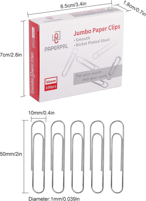 Jumbo Paper Clips Smooth, 300 Large Paperclips (3 Boxes of 100 Each), Paperclips for Office School & Personal Use, Daily DIY, 2" Silver Paper Clip...