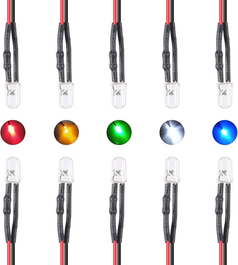 50pcs 12 Volt 5mm Red LED Lights Emitting Diodes Pre Wired 7.9 inch DC 12v LED Light Clear Lens Small LED Lamps (Multicolor)...