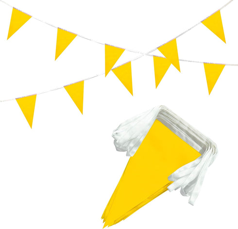 100 Feet Solid Yellow Pennant Banner Flags String Triangle Bunting Flags,Decorations for Grand Opening,Birthday Party,Festival Celebration...
