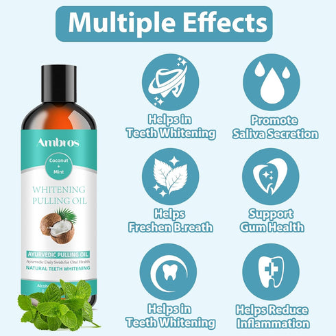 Coconut Oil Pulling with 7 Natural Essential Oils, Mint Mouthwash Helps with Fresh Mouth Breath, Teeth Gum Whitening Healt, Natural & Alcohol-Free...