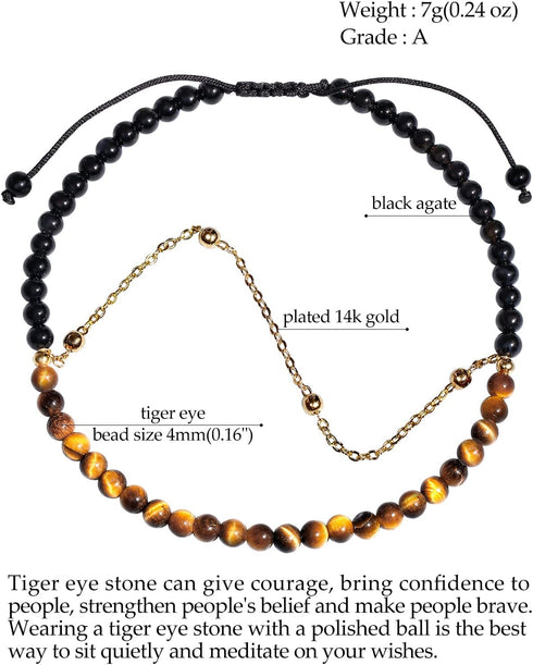 Jewever Layered Tiger Eye/Black Agate Anklet Bracelet for Women 14K Gold Plated Chain Anti-Anxiety Yoga Meditation Beach Foot Jewelry...