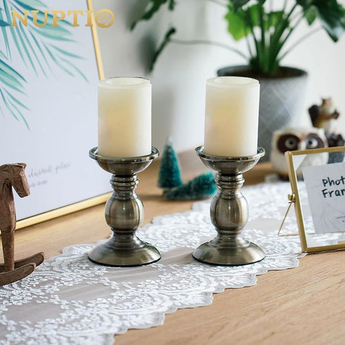 2 Pcs Bronze Iron Pillar Candle Holders, Most Ideal for 3" Pillar Candle, Gifts for Wedding, Party, Home, Spa, Reiki, Votive Candle (2 x S)...