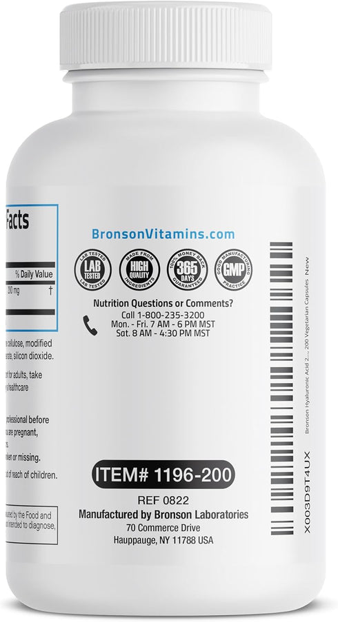 Bronson Hyaluronic Acid 200 MG High Potency Joint Health & Healthy Skin Support, Non-GMO, 200 Vegetarian Capsules...
