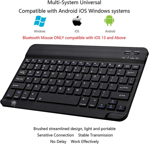Ultra-Slim Bluetooth Keyboard and Mouse Combo Rechargeable Portable Wireless Keyboard Mouse Set for Apple iPad iPhone iOS 13 and above Samsung Tab...