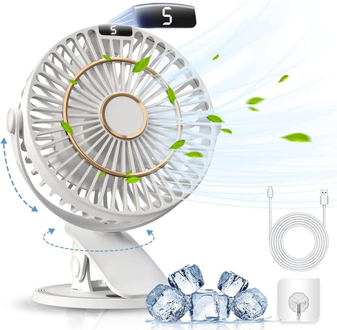 5 Speeds Clip on Fan Rechargeable - Mini USB Portable Desk Fan with Clip, LED Display Powerful Silent Table Fan, 720°Flexible Rotation for Bed, Ho...