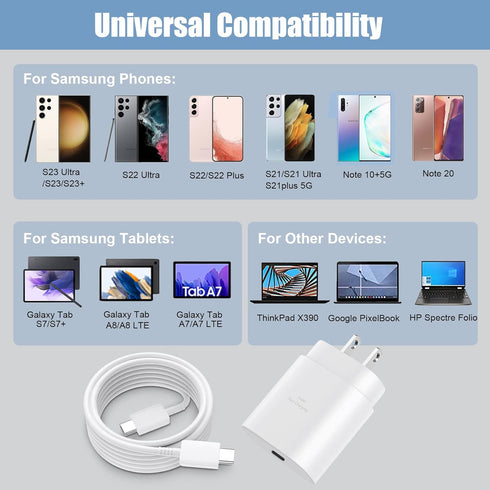 25W Samsung Super Fast Charger Type C,USB C Android Phone Charger &8FT C Type Charging Cable for Samsung Galaxy S24 Ultra/S24/S24+/S23 Ultra/S23/S...