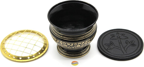 Govinda® -Tall Decorated Brass Charcoal Screen Incense Burner...
