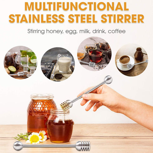 DUGATO Honey Dipper Set (2 Pack, 6.3") - 304 Stainless Steel Honeycomb Sticks for Honey Pot Jar, Syrup Drizzler, Tea & Coffee Stirrer - Elegant Ki...