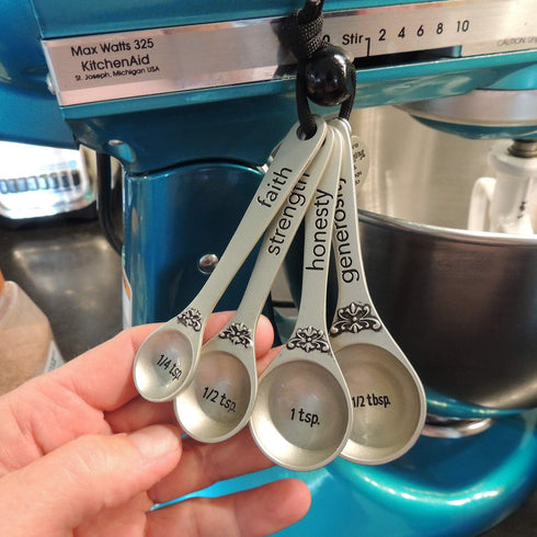 Amazing Woman Measuring Spoon Set, Decorative Gifts and Kitchen Accessories, 4 Spoons, Engraved Pewter and Silver Enamel, By Abbey & CA Gift...