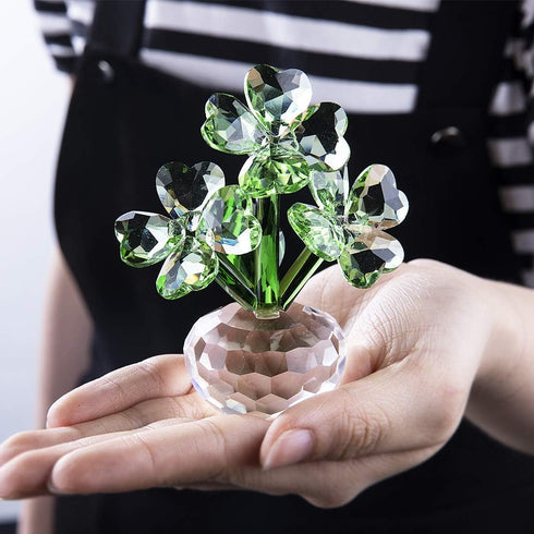 Crystal Flower Dreams Four-Leaf Clover Figurine Collectibles Crystal Ornament Gift for St. Patrick's Day...