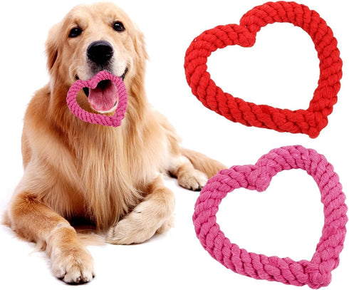 Pink Cute Dog/Cat Chew Toys, Dog Toys for Chewers, Heavy Duty Dental Dog Rope Toy for Dogs, Creative Love Heart Shaped Interactive Rope Dog Toys, ...