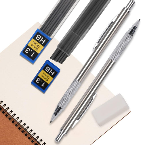 1.3 mm Mechanical Pencil Set with 4 Tubes Lead Refills,2 Eraser,1.3mm Mechanical Pencils,Metal Drafting Pencil, Lead Holder,Drawing Mechanical Pen...